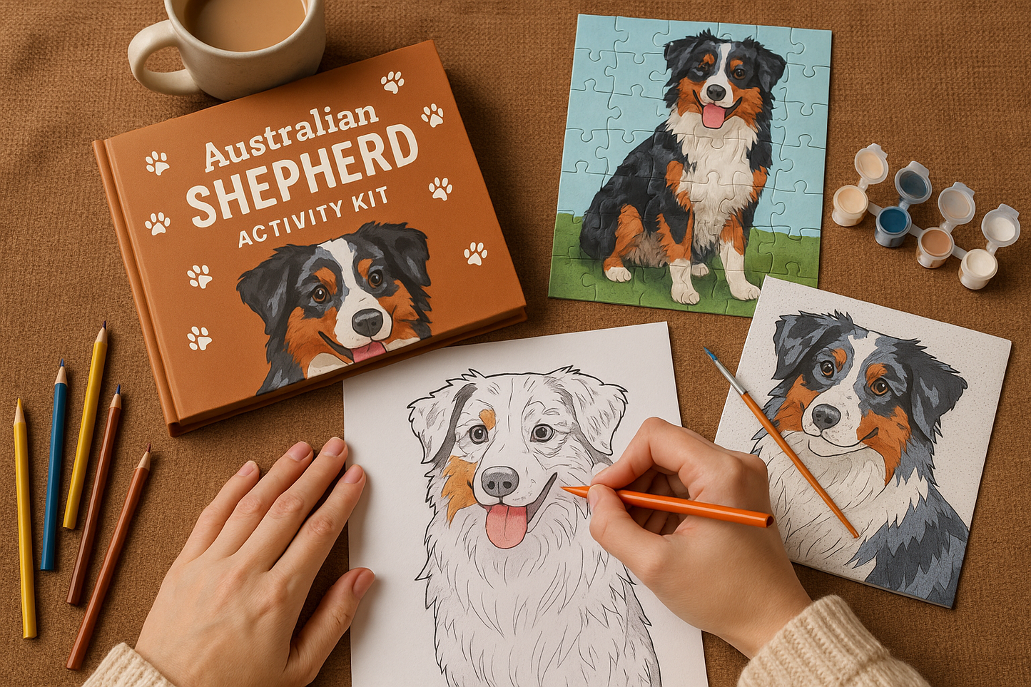 Australian Shepherd Activity Kit | Coloring Book + Puzzle + Paint By Numbers