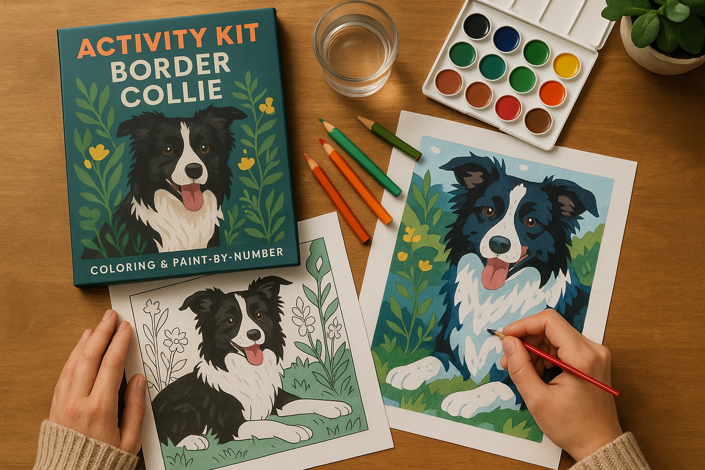 Border Collie Activity Kit | Coloring Book + Puzzle + Paint By Numbers