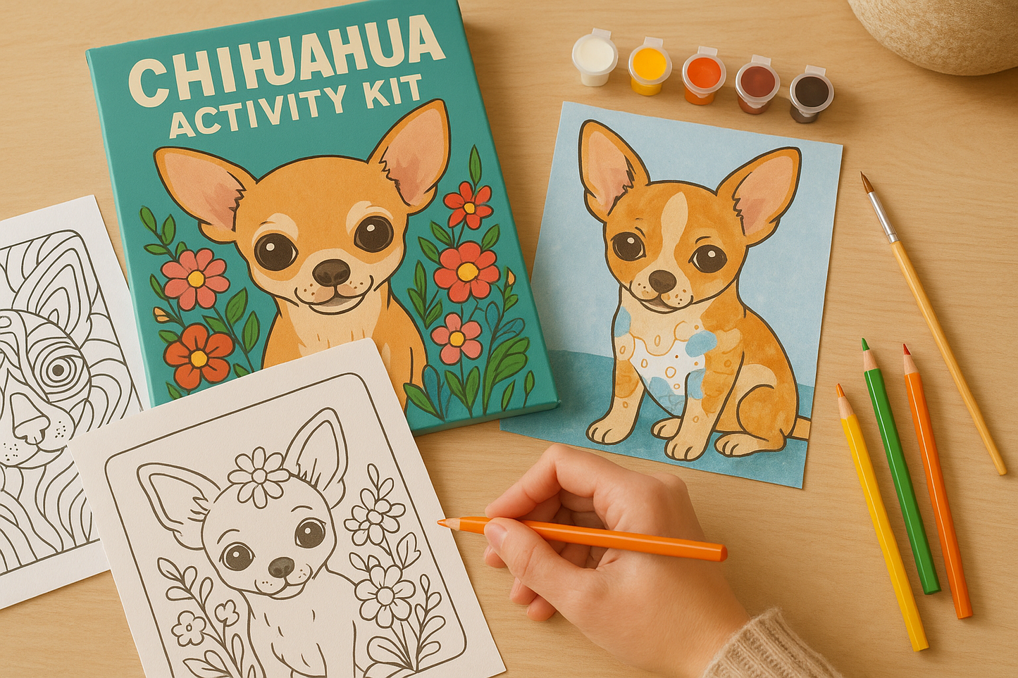 Chihuahua Activity Kit | Coloring Book + Puzzle + Paint By Numbers