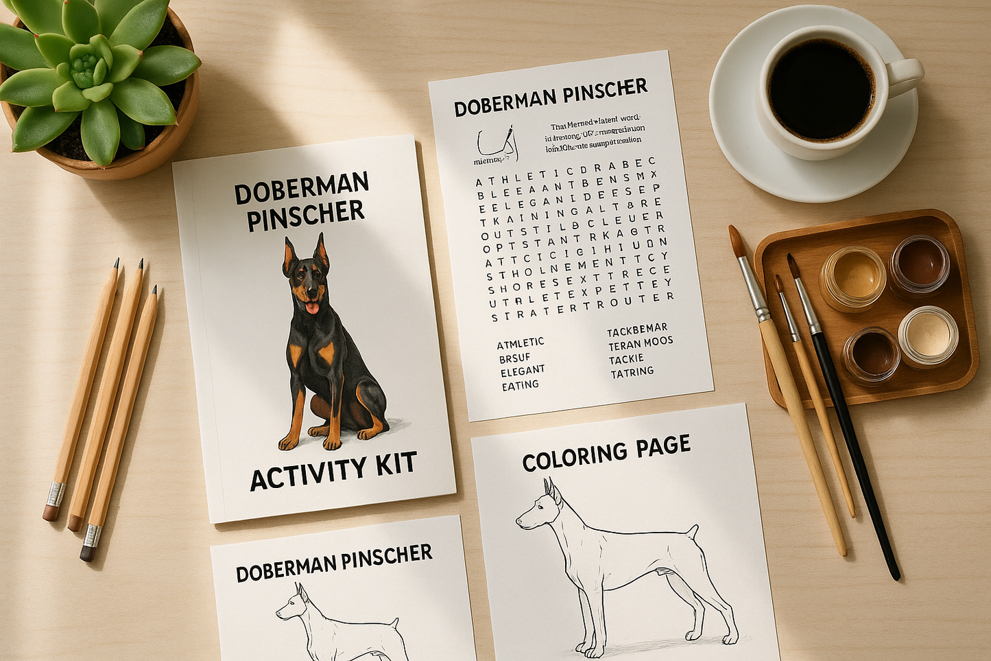 Doberman Pinscher Activity Kit | Coloring Book + Puzzle + Paint By Numbers