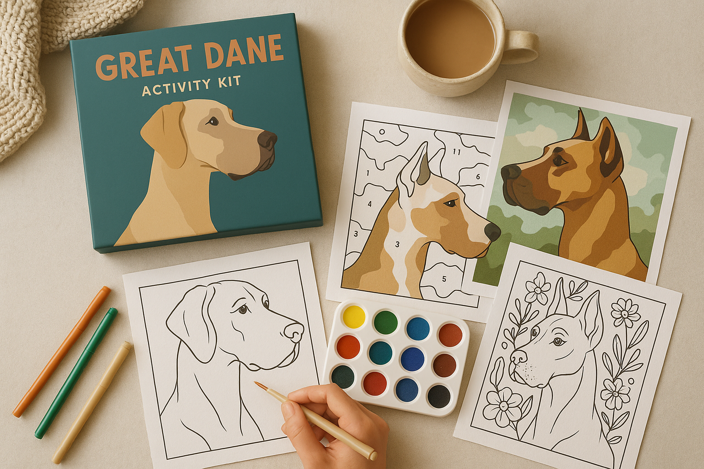 Great Dane Activity Kit | Coloring Book + Puzzle + Paint By Numbers