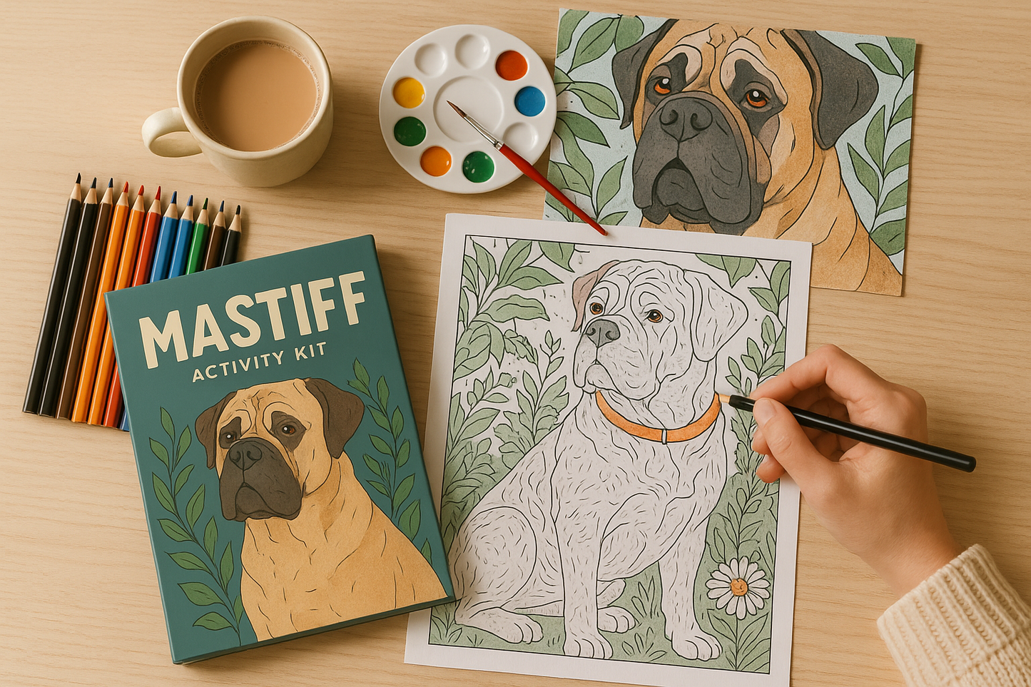 Mastiff Activity Kit | Coloring Book + Puzzle + Paint By Numbers