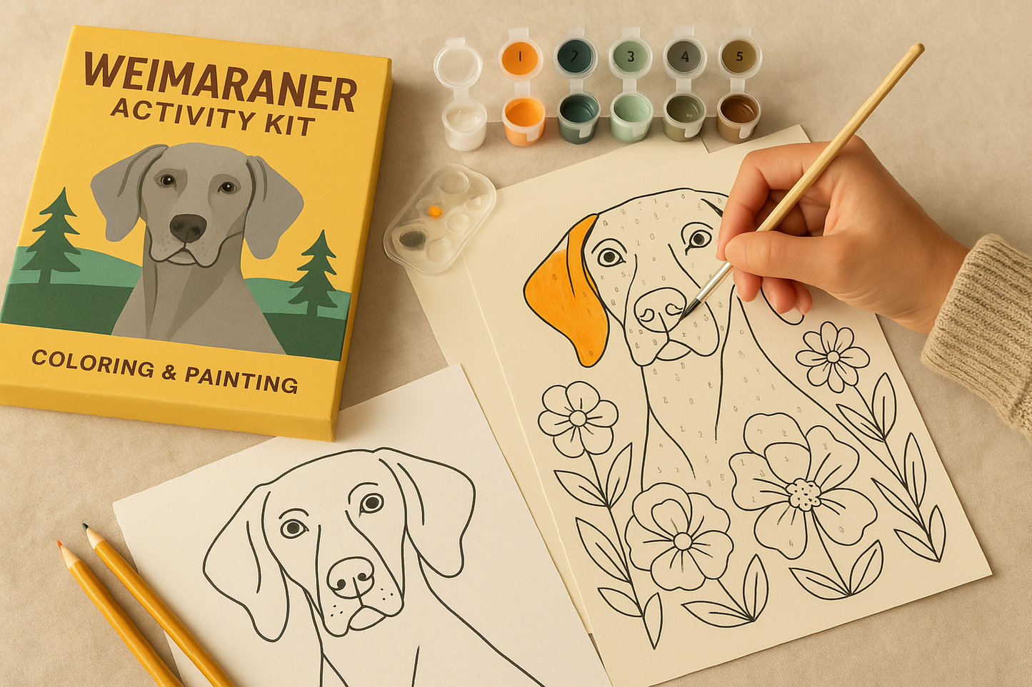 Weimaraner Activity Kit | Coloring Book + Puzzle + Paint By Numbers