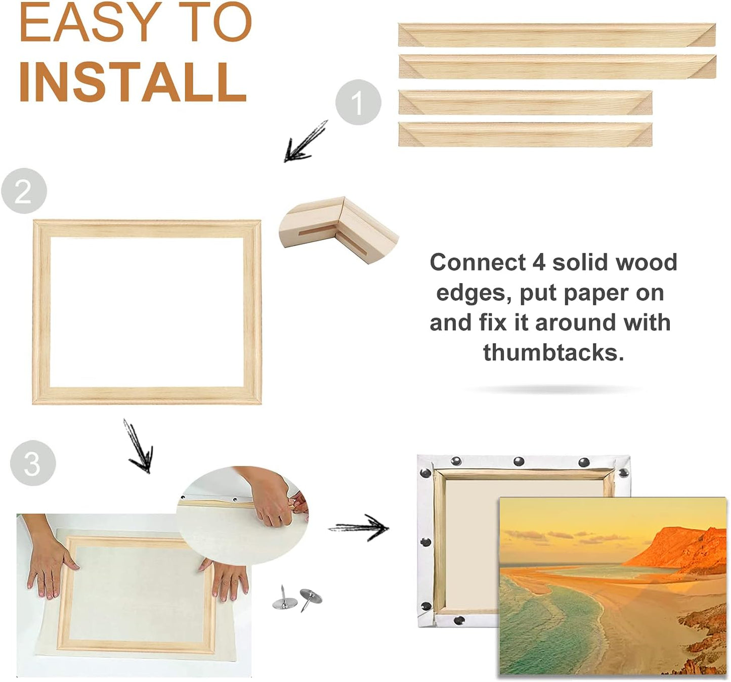 EVNEED DIY Canvas Stretcher Bars 16x20 Inch Canvas Frame - Easy to Assemble, Gallery Wrap Oil Frame Kits Canvas Wood Stretcher Bars for Oil Paintings, Prints, Paint