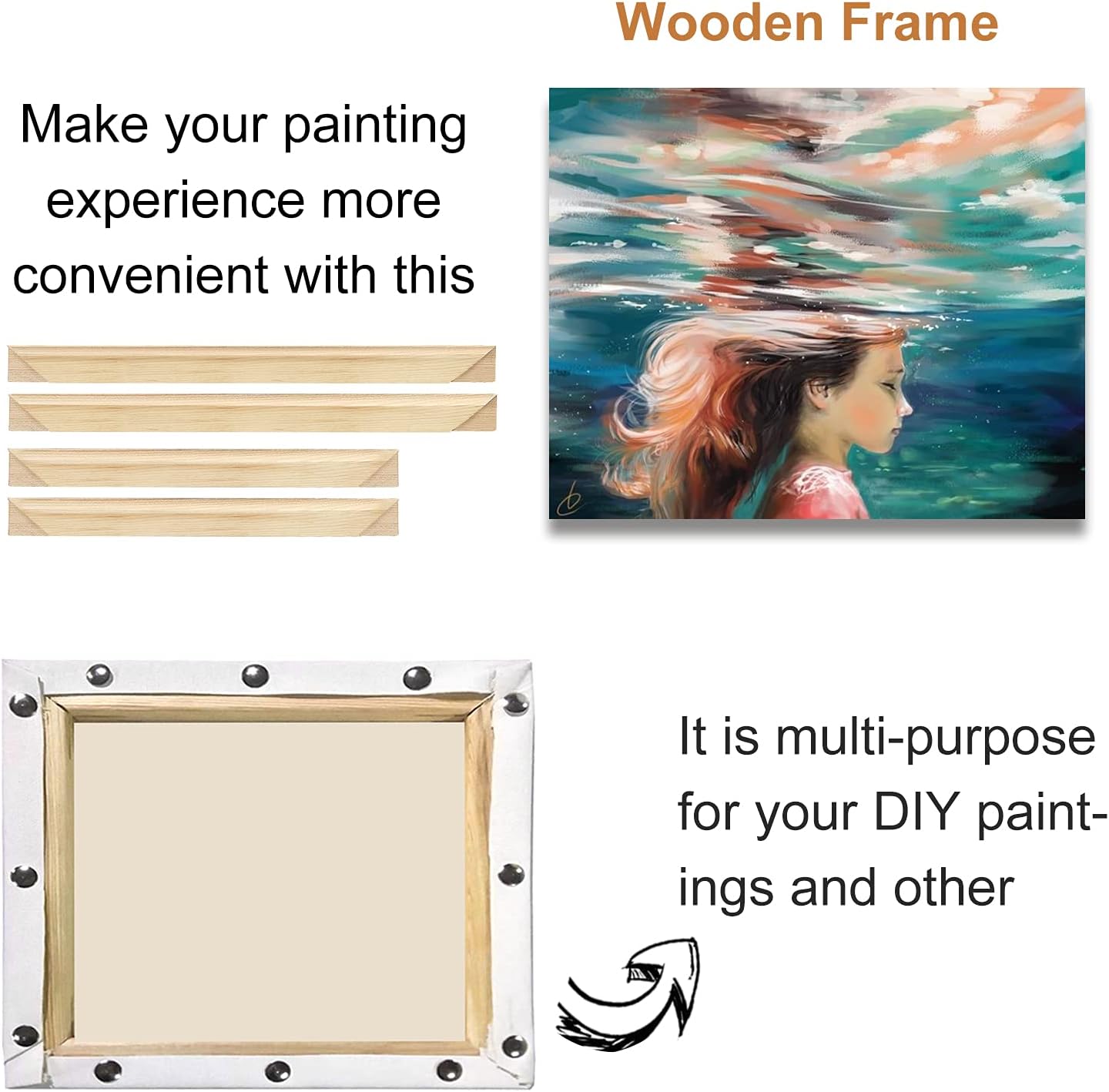 EVNEED DIY Canvas Stretcher Bars 16x20 Inch Canvas Frame - Easy to Assemble, Gallery Wrap Oil Frame Kits Canvas Wood Stretcher Bars for Oil Paintings, Prints, Paint