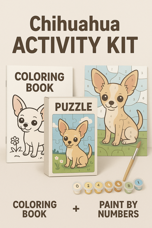 Chihuahua Activity Kit | Coloring Book + Puzzle + Paint By Numbers