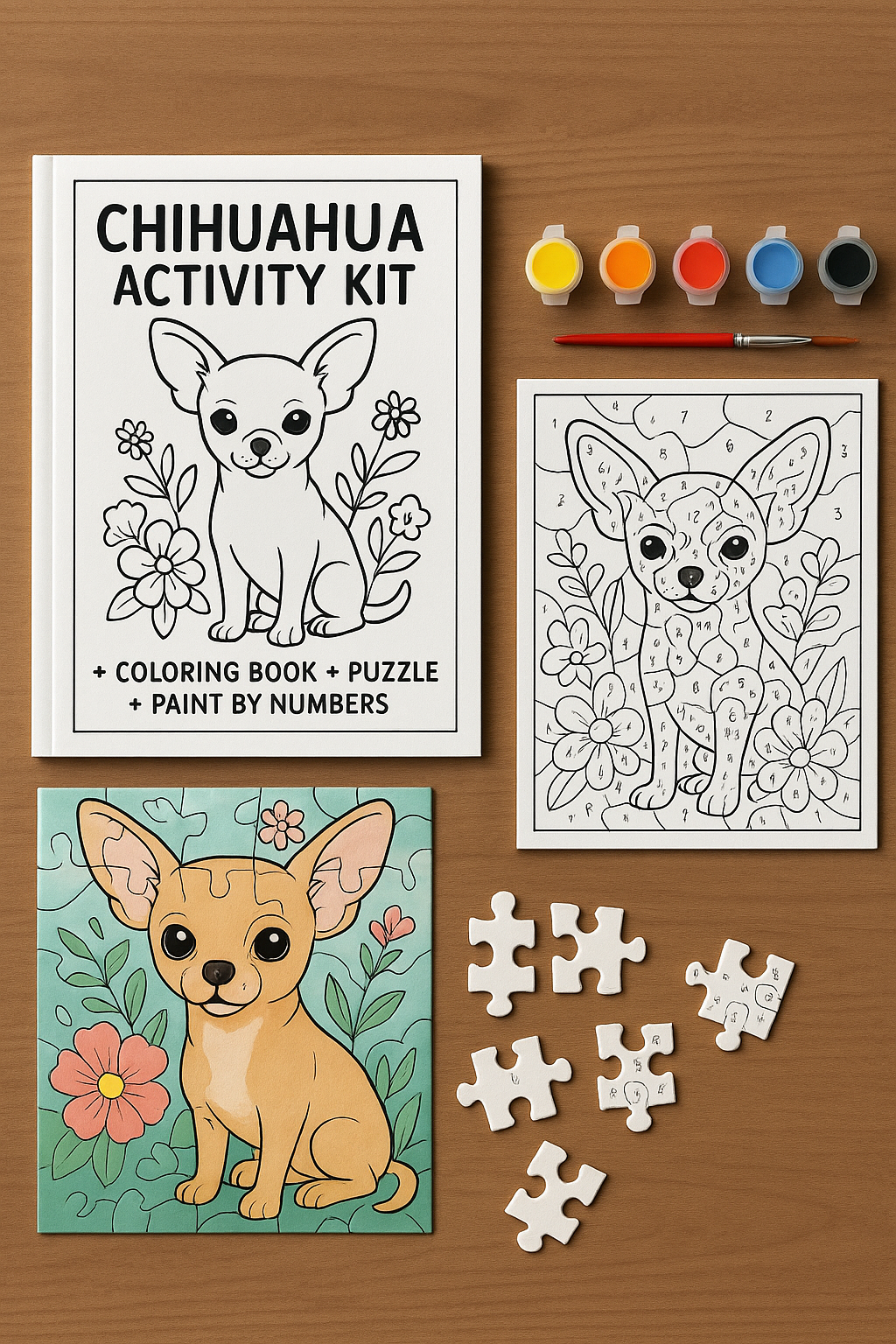 Chihuahua Activity Kit | Coloring Book + Puzzle + Paint By Numbers