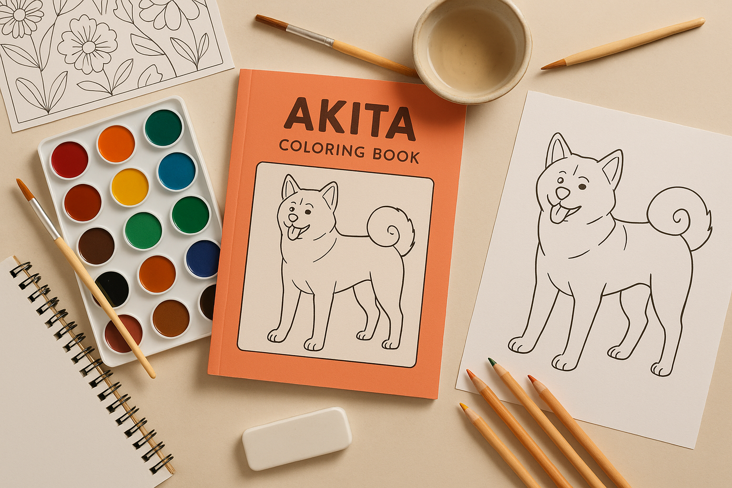 Akita Activity Kit | Coloring Book + Puzzle + Paint By Numbers