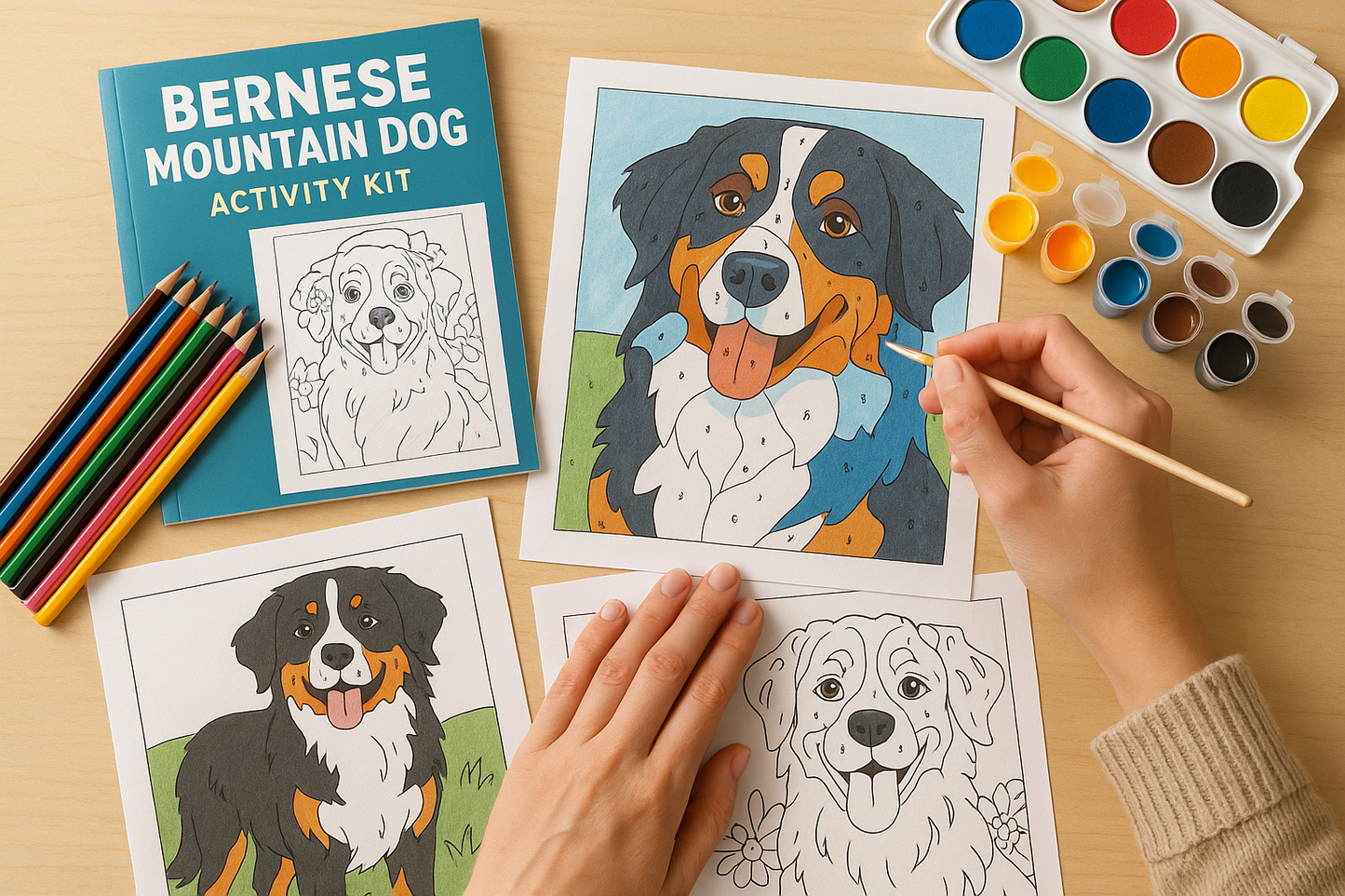 Bernese Mountain Dog Activity Kit | Coloring Book + Puzzle + Paint By Numbers