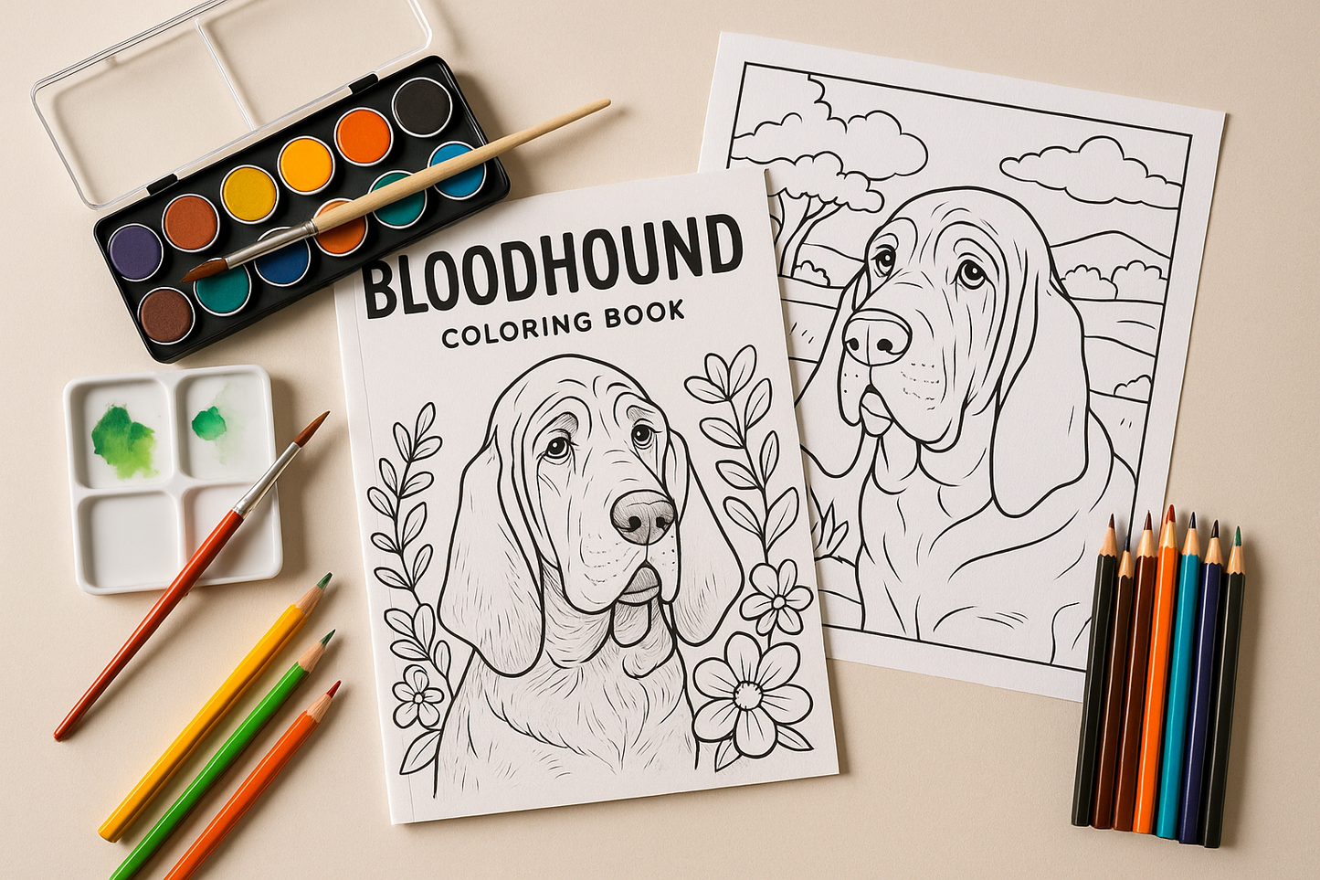 Bloodhound Activity Kit | Coloring Book + Puzzle + Paint By Numbers