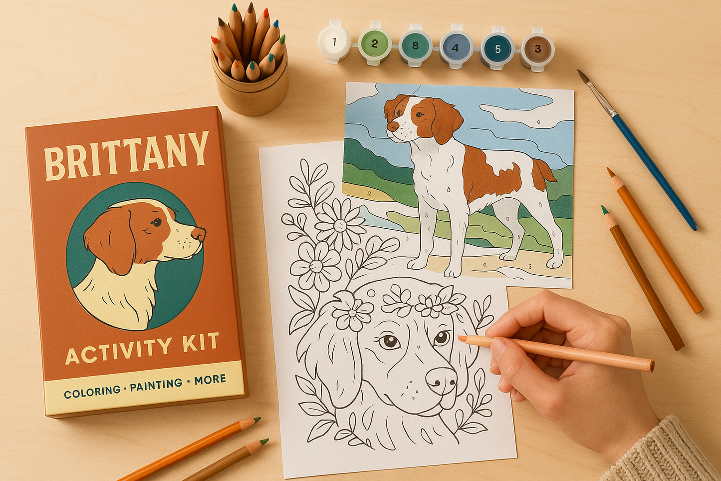 Brittany Activity Kit | Coloring Book + Puzzle + Paint By Numbers