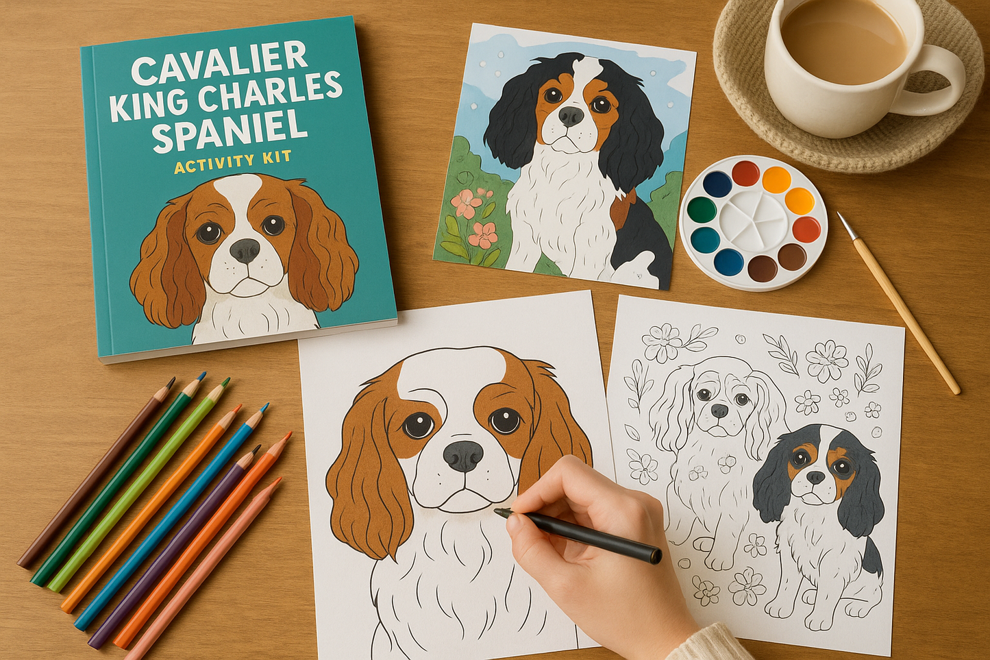 Cavalier King Charles Spaniel Activity Kit | Coloring Book + Puzzle + Paint By Numbers