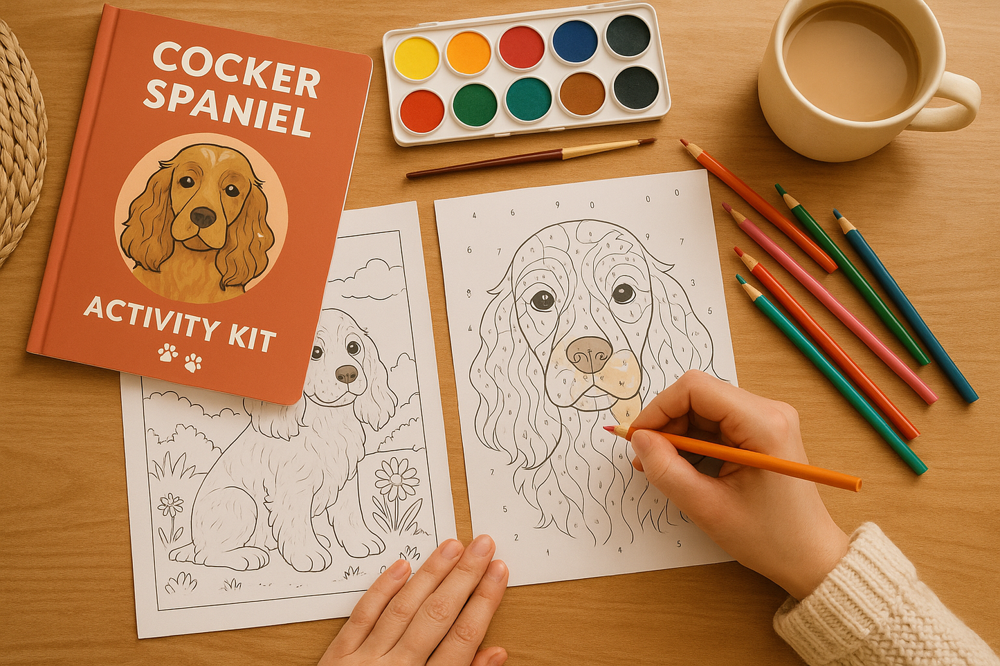 Cocker Spaniel Activity Kit | Coloring Book + Puzzle + Paint By Numbers