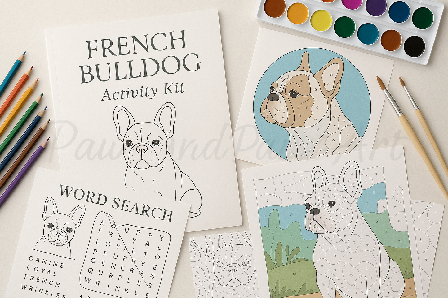 French Bulldog Activity Kit | Coloring Book + Puzzle + Paint By Numbers