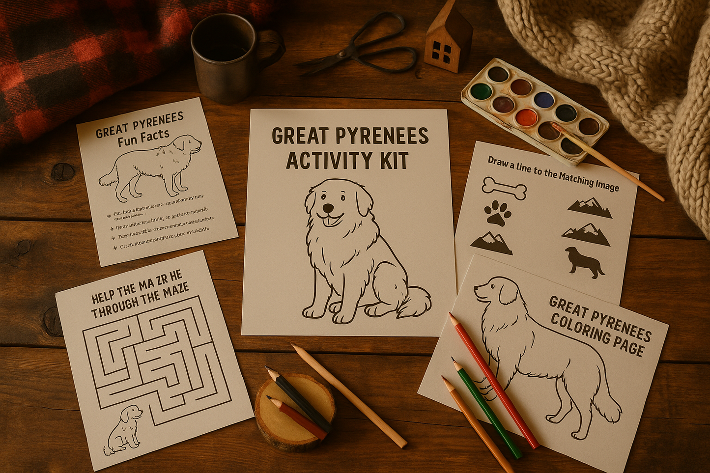 Great Pyrenees Activity Kit | Coloring Book + Puzzle + Paint By Numbers