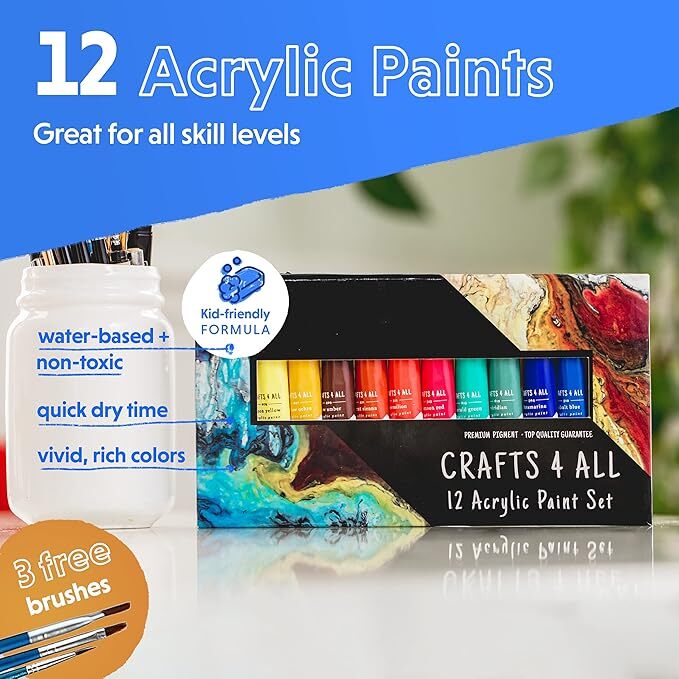 Acrylic Paint Set for Adults and Kids - 12 Pack of 12mL Paints  Pack of 1 ]