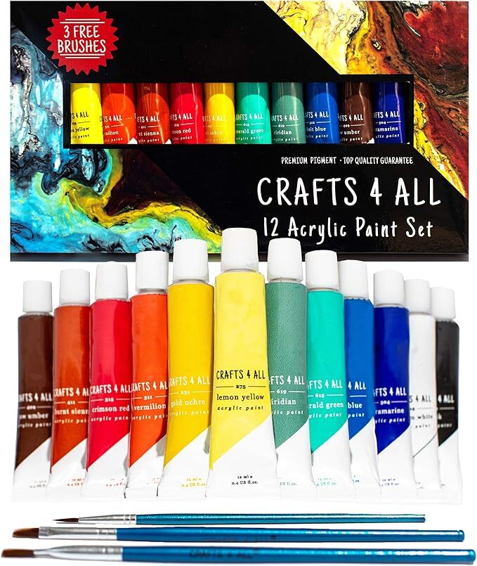 Acrylic Paint Set for Adults and Kids - 12 Pack of 12mL Paints  Pack of 1 ]