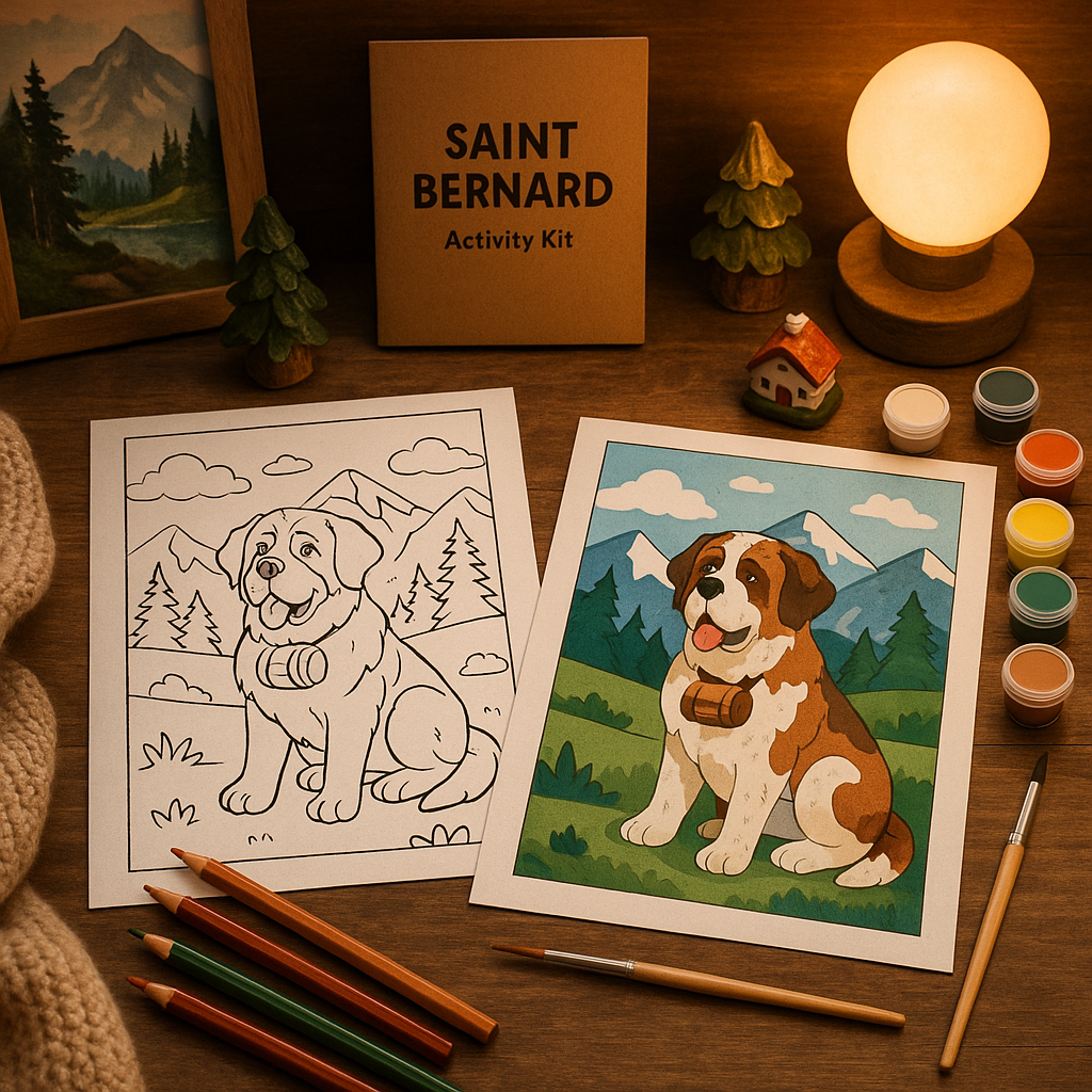 Saint Bernard Activity Kit | Coloring Book + Puzzle + Paint By Numbers