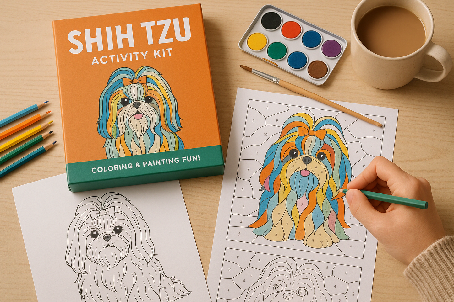 Shih Tzu Activity Kit | Coloring Book + Puzzle + Paint By Numbers